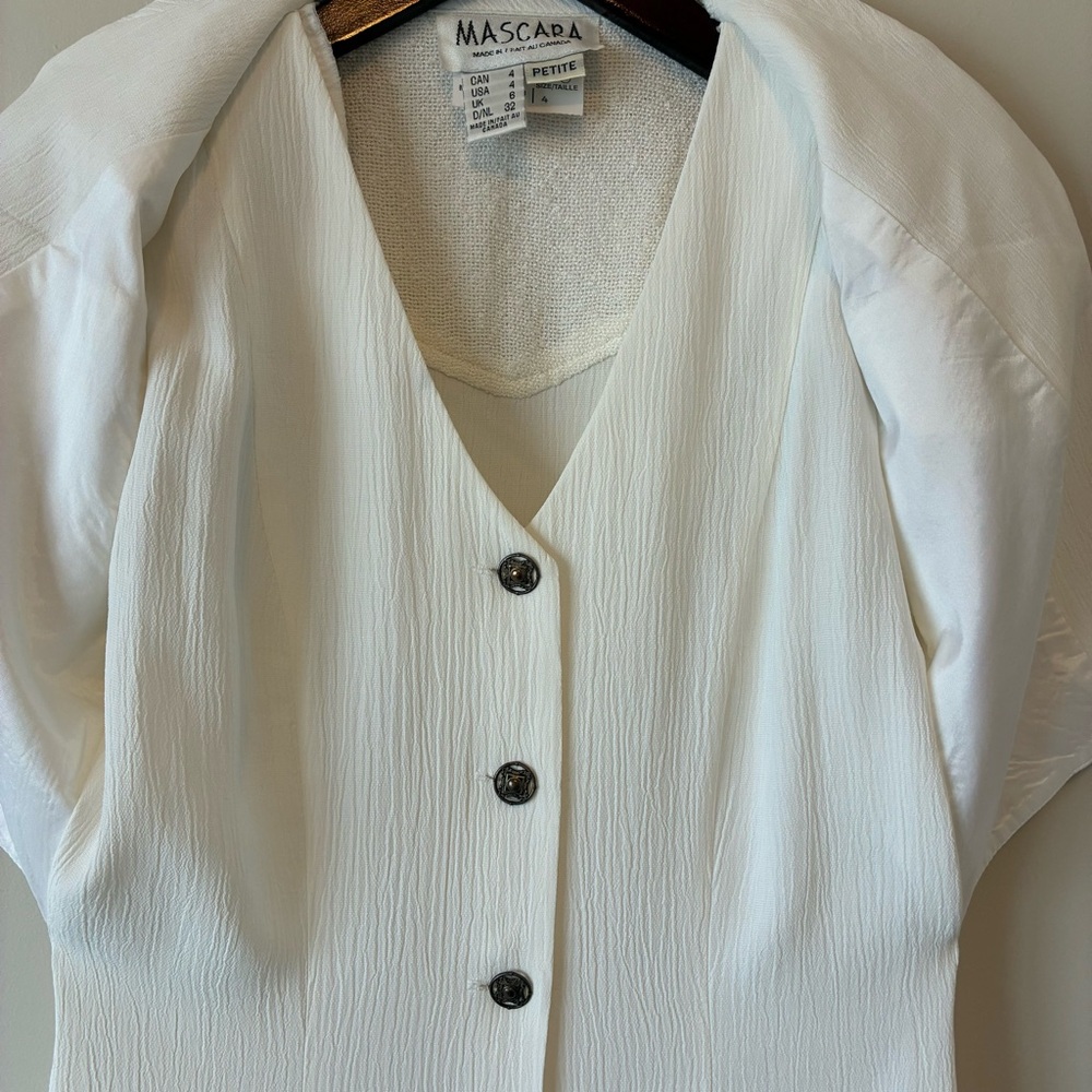 Linen blend Y2K white button down dress with faux cropped blazer 90s vintage - Picture 6 of 13